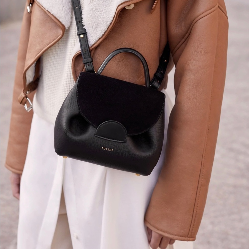 Polene Numero Nano black textured leather